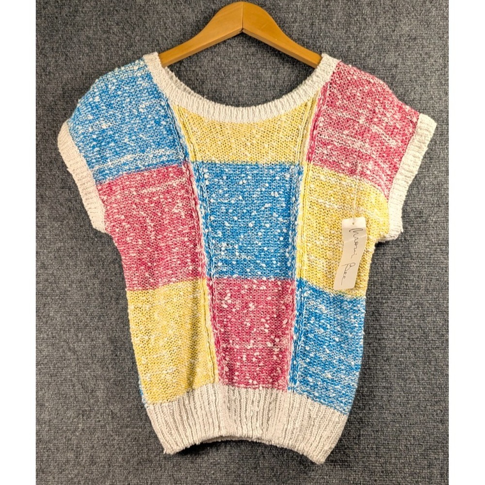 Vintage Naomi Bee‎ Ramie Cotton Color Block Knit Sweater Top Women's M 80"s